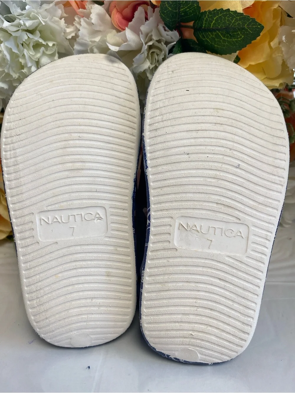 Nautica Boys Shark Print Logo Slingback Water Sandals Navy Red Size 7